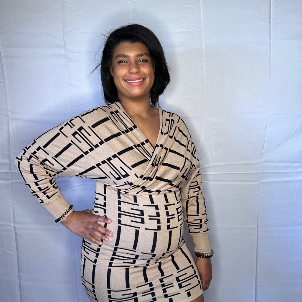 Cute brown and black midi dress